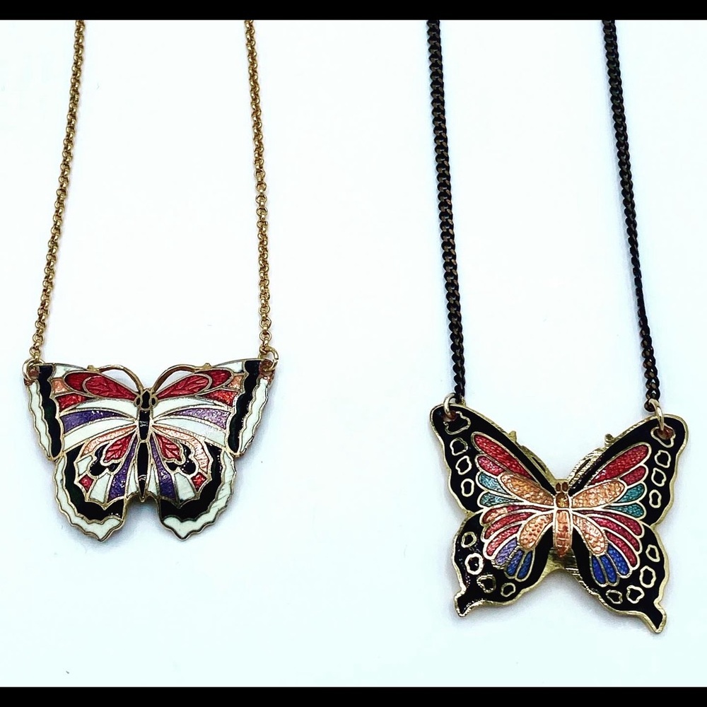 Vintage butterfly pandent on a black metal chain